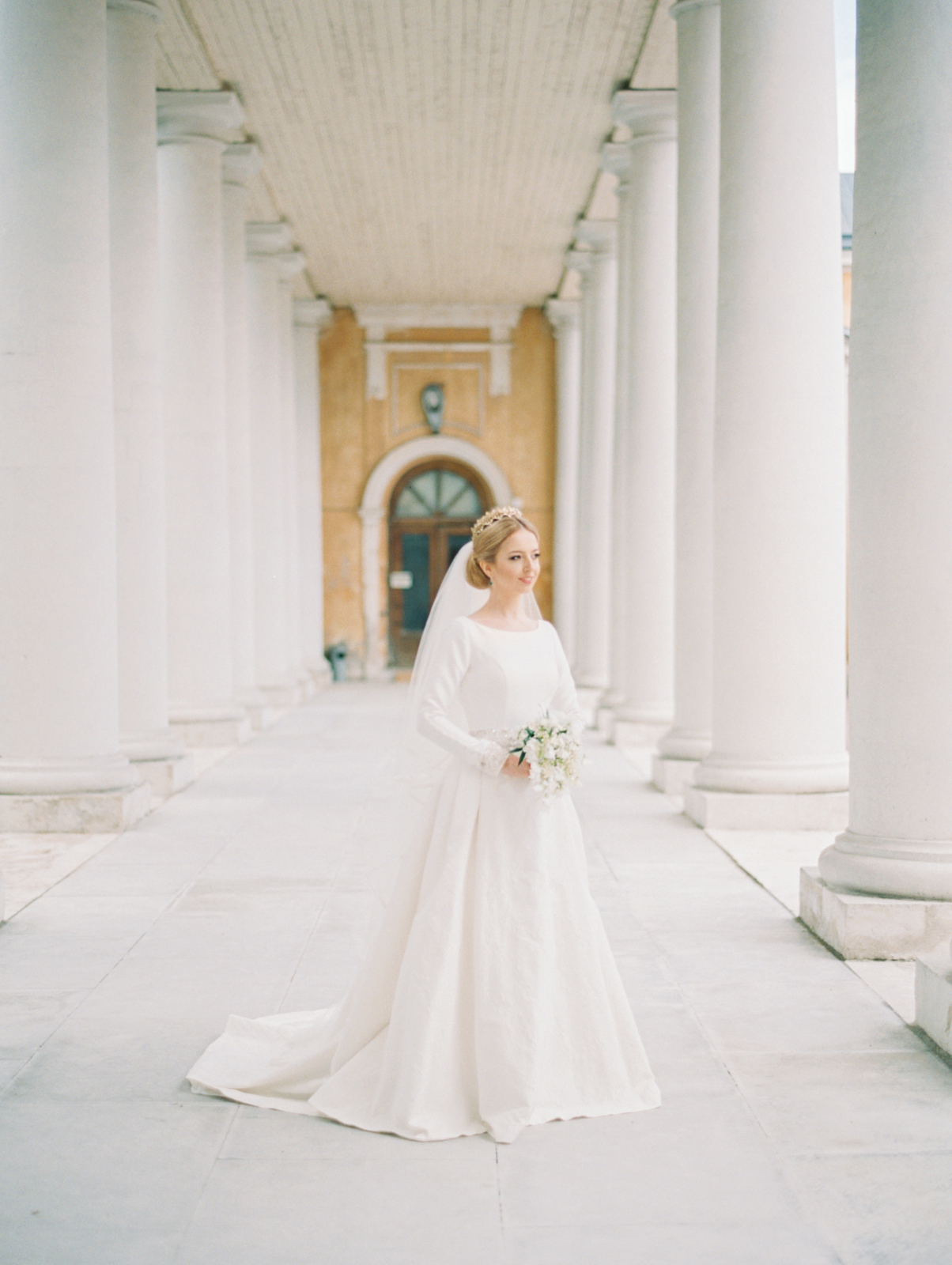 bride in colonnade