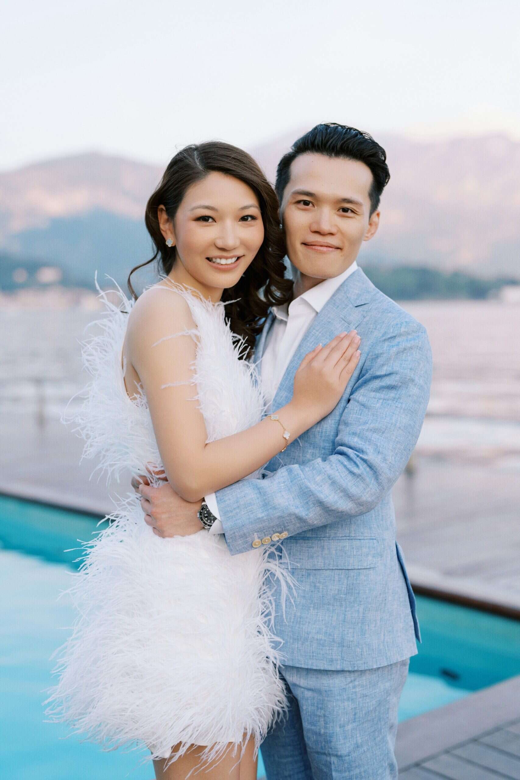 bride and groom at Lake Como
