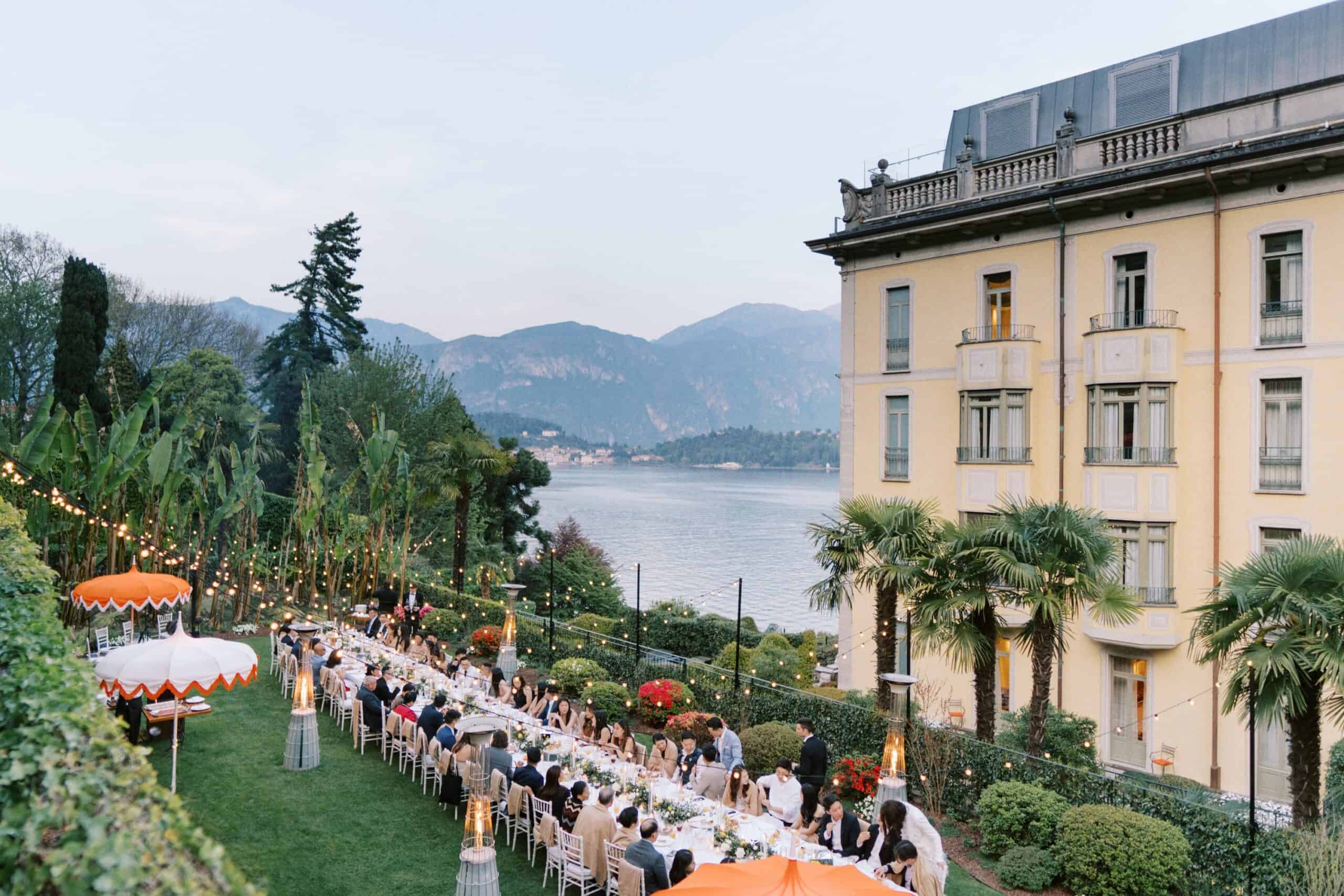 Elegant alfresco welcome dinner setup Grand Hotel Tremezzo Lake Como