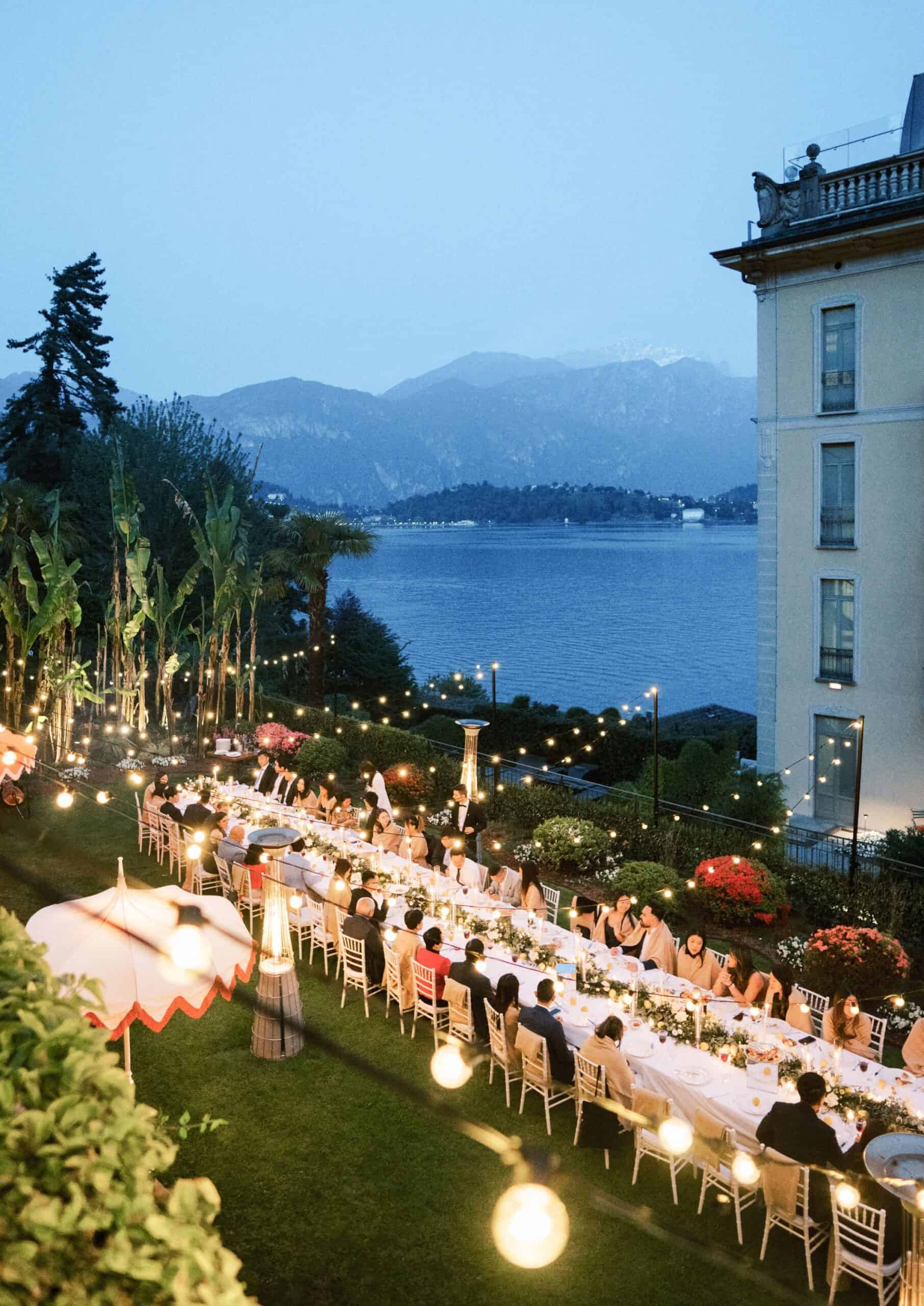 Lakeside table decor with fairy lights Grand Hotel Tremezzo at Lake Como