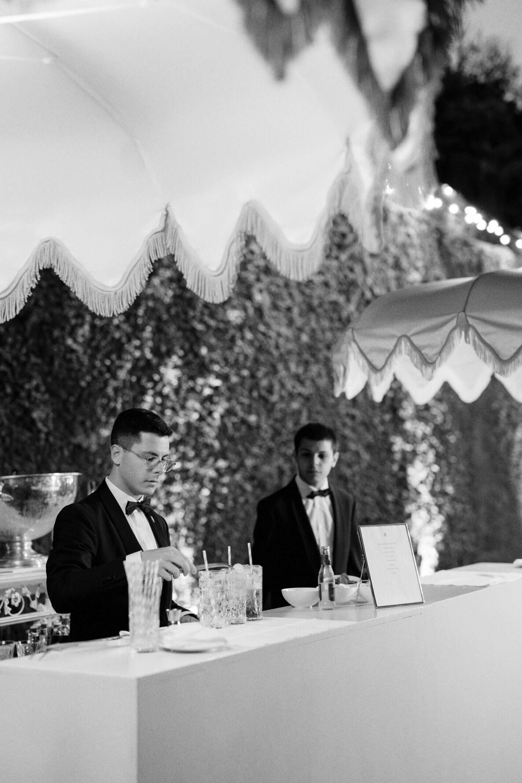 Elegant bar service at the welcome dinner at Grand Hotel Tremezzo, Lake Como.