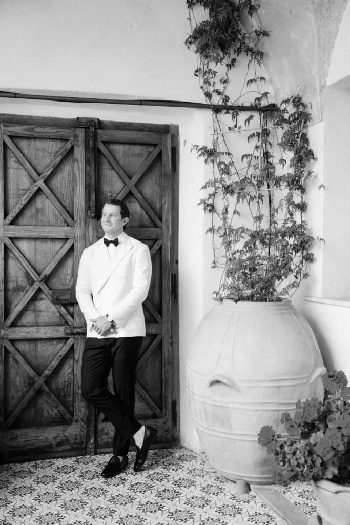 Groom in Ralph Lauren tuxedo Positano wedding