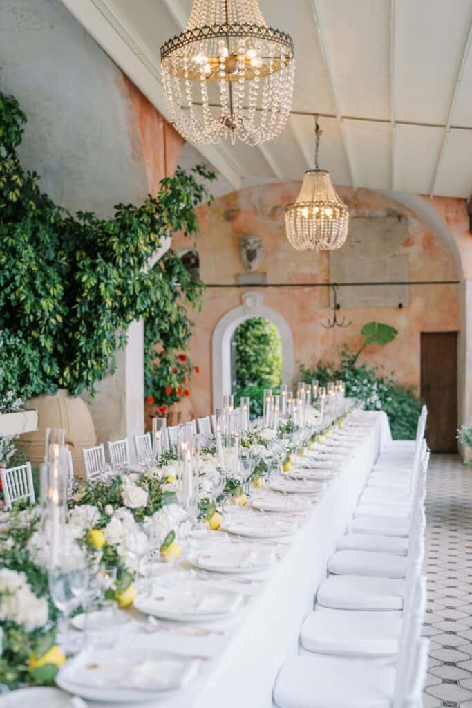 Luxury wedding table setting with lemons Amalfi Coast